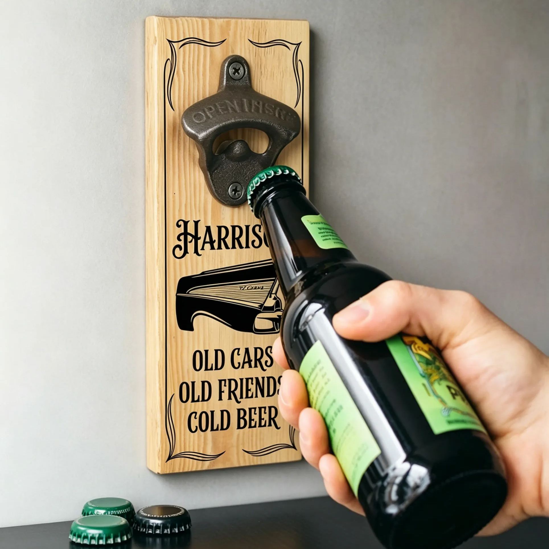 [Copy]Personalized Speed Shop Piston Design Wooden Wall Mount Bottle Opener Sign