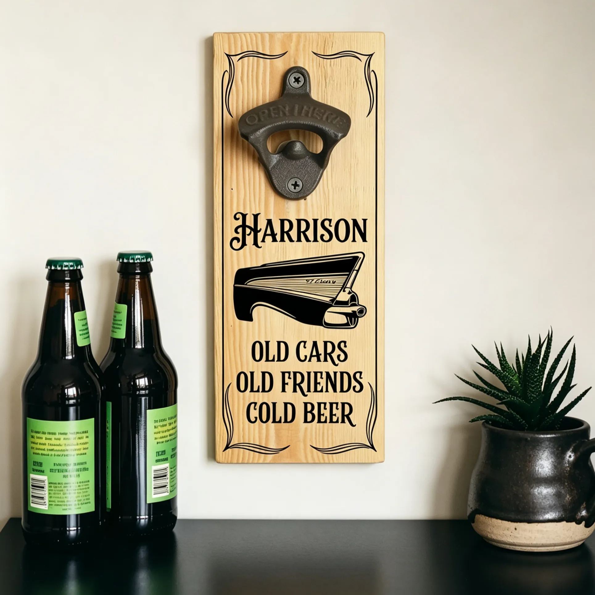 [Copy]Personalized Speed Shop Piston Design Wooden Wall Mount Bottle Opener Sign