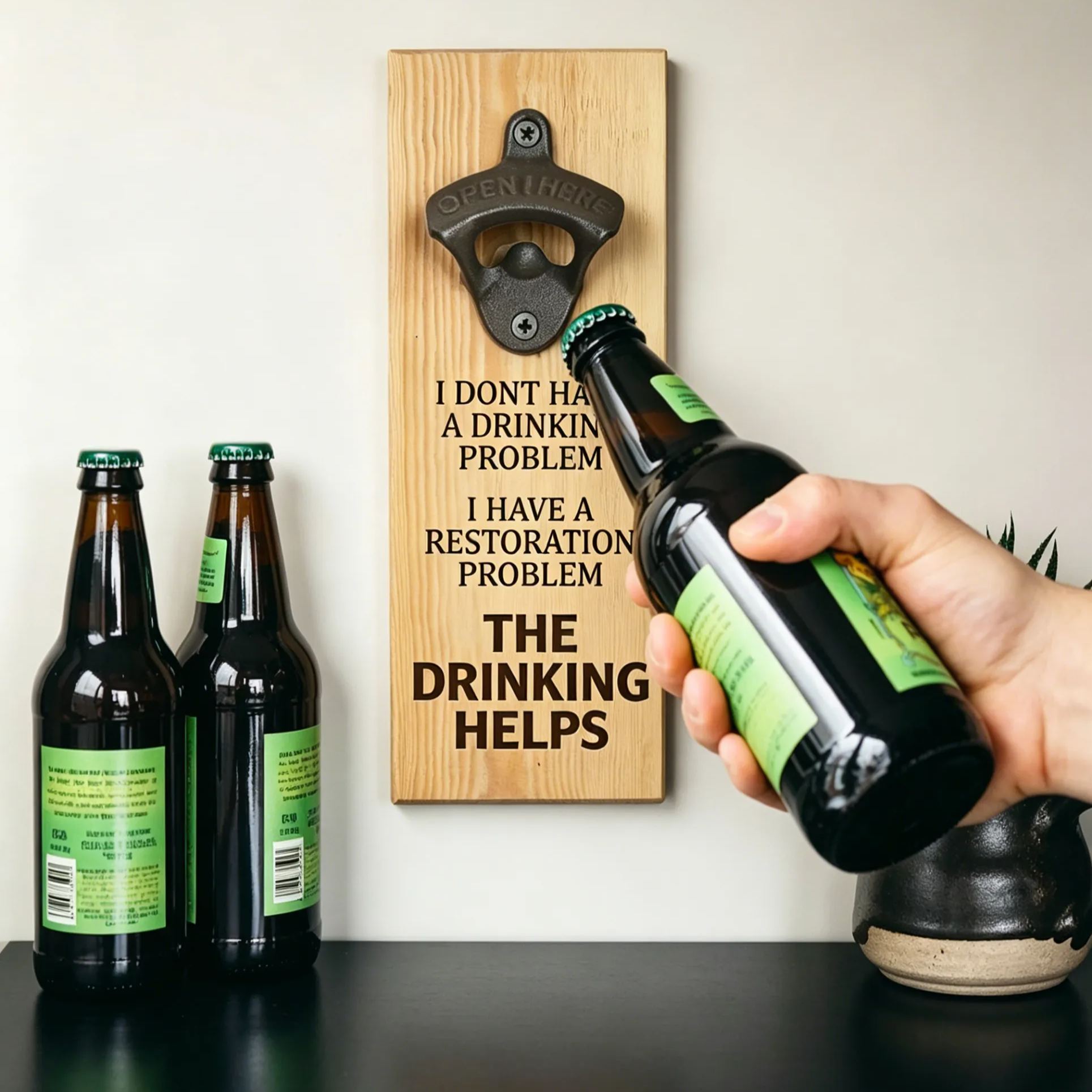 Personalized Funny Car Restoration Quote Wooden Wall Mount Bottle Opener Sign