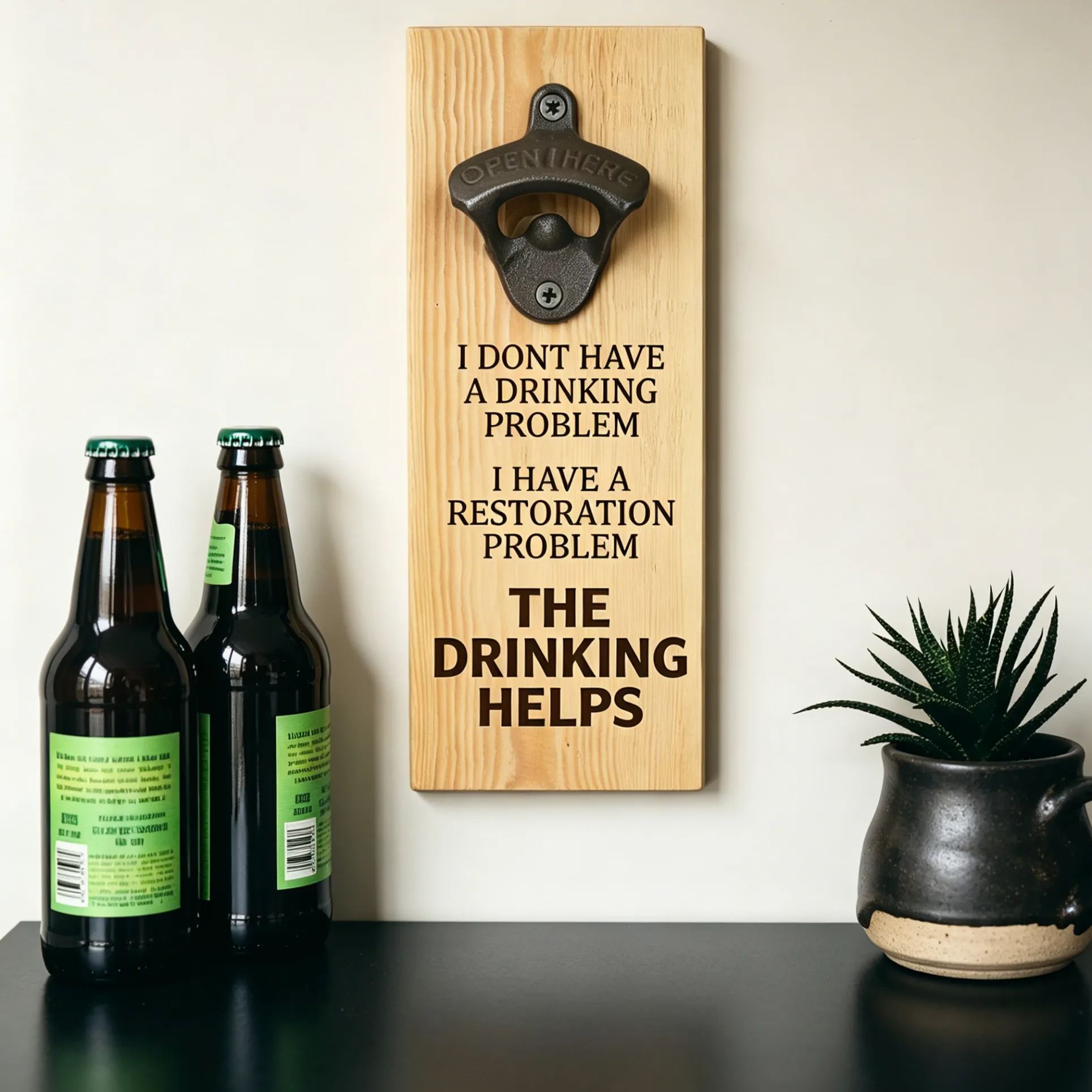 Personalized Funny Car Restoration Quote Wooden Wall Mount Bottle Opener Sign