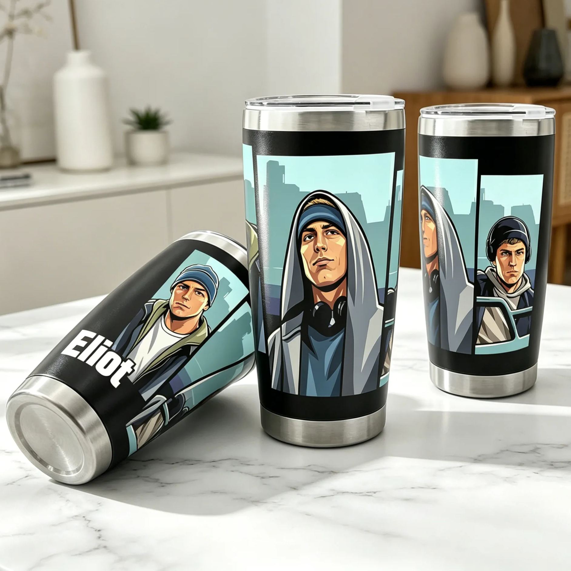 Personalized Hip Hop Character Tumbler Custom Graffiti Style Stainless Steel Travel Mug 20oz Vacuum Insulated Cup Gift for Racer & Rap Fans