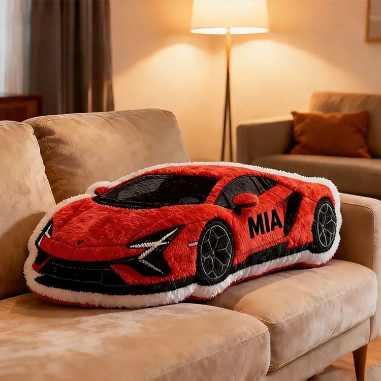 Personalized Race Car Shaped Pillow Custom Name Sports Car Plush Cushion Choose Color 3D Graphic Print Gift for Racing Fans