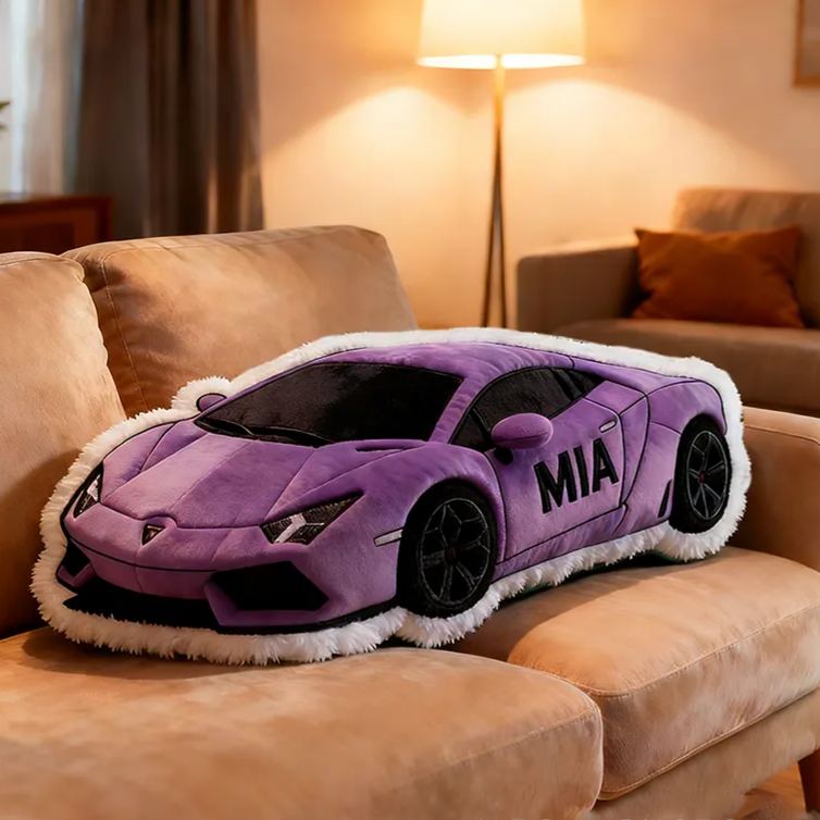 Personalized Race Car Shaped Pillow Custom Name Sports Car Plush Cushion Choose Color 3D Graphic Print Gift for Racing Fans