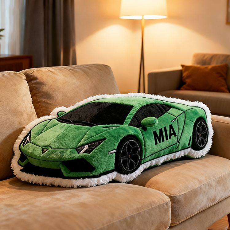 Personalized Race Car Shaped Pillow Custom Name Sports Car Plush Cushion Choose Color 3D Graphic Print Gift for Racing Fans