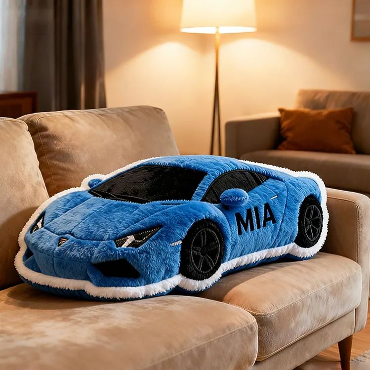 Personalized Race Car Shaped Pillow Custom Name Sports Car Plush Cushion Choose Color 3D Graphic Print Gift for Racing Fans
