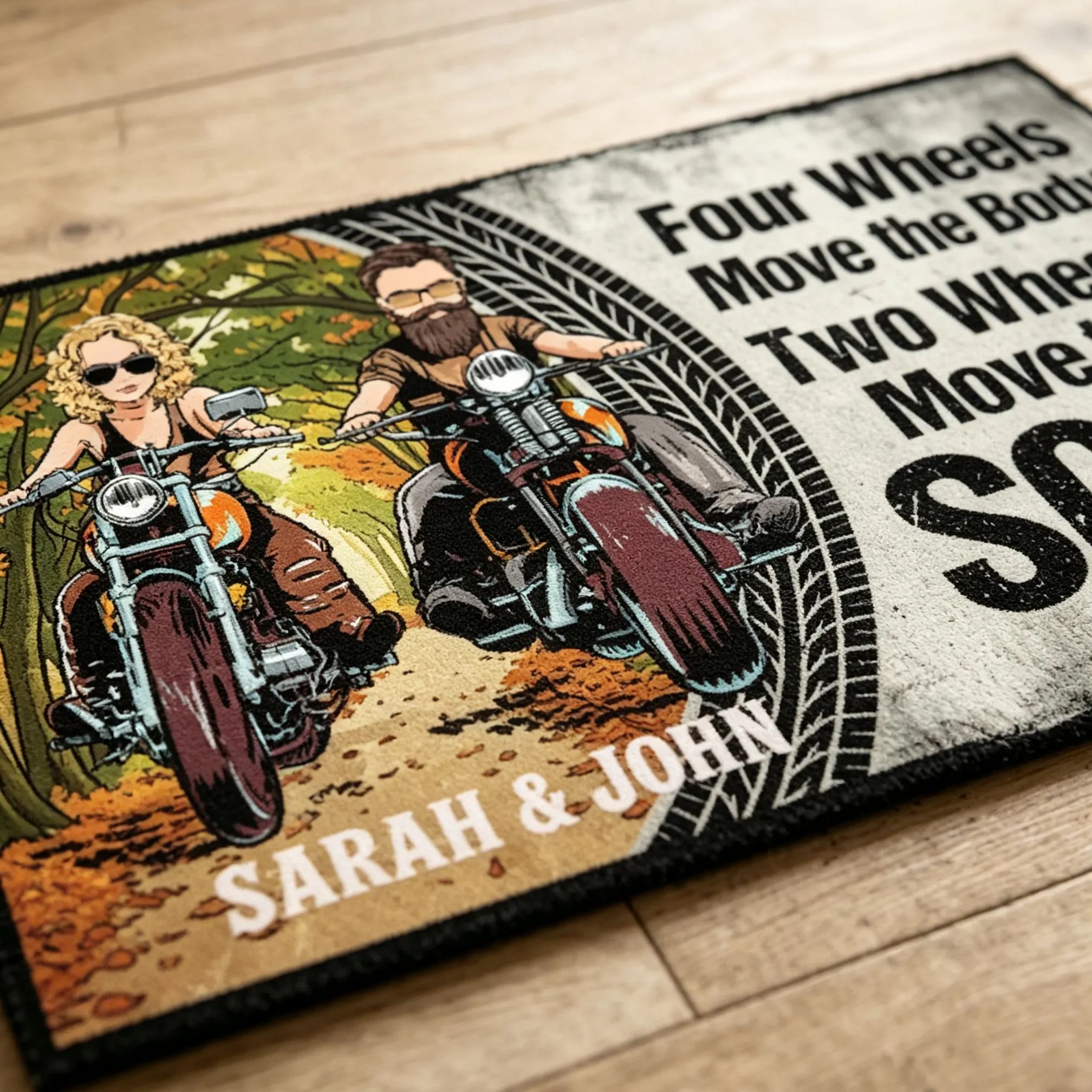 [Copy]Personalized Vintage Old School Biker Couple Motorcycle Custom Names Ride Or Die Coir Entrance Doormat