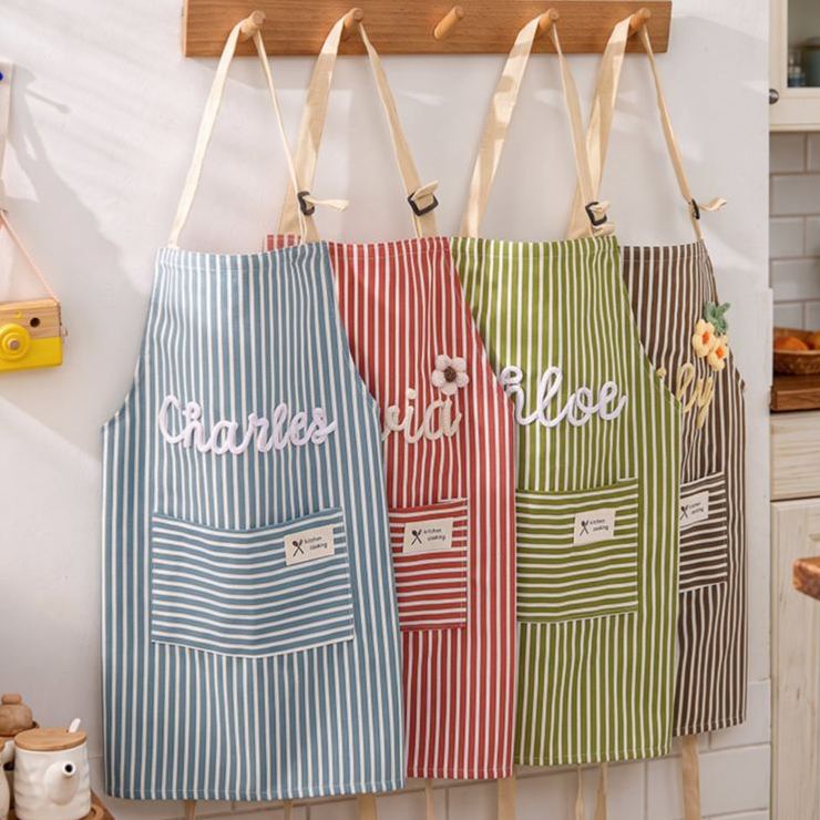 Personalized Striped Cooking Apron with Pocket Mom & Kids Apron Custom Matching Aprons with Name Kitchen Apron Gift for Cooking