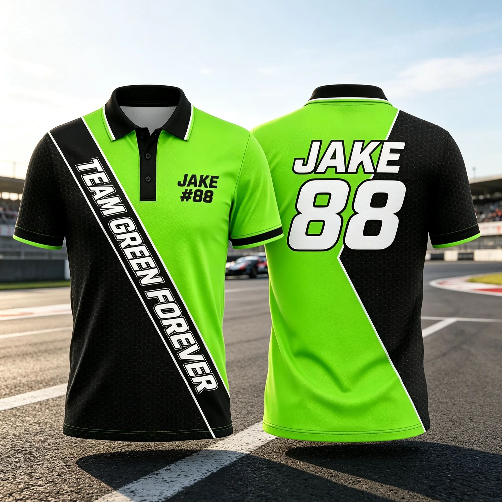 [Copy]Personalized Double Sided Red Carbon Fiber Racing Polo Shirt Motorsport Team Pit Crew Performance Polo