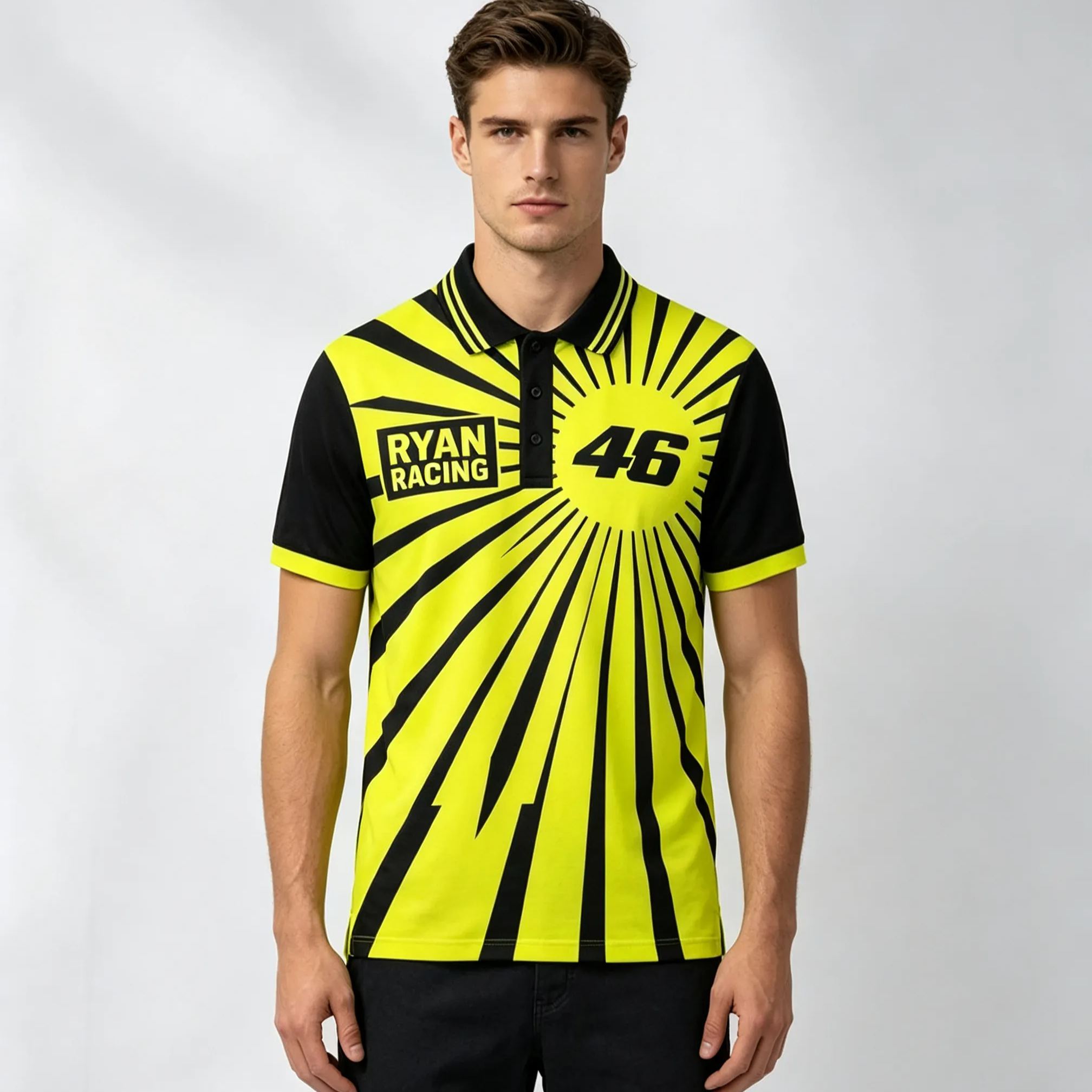 [Copy]Personalized Neon Green Black Honeycomb Split Racing Polo Shirt Custom Name Number Slogan Double Sided Motorsport Team Pit Crew Performance Polo