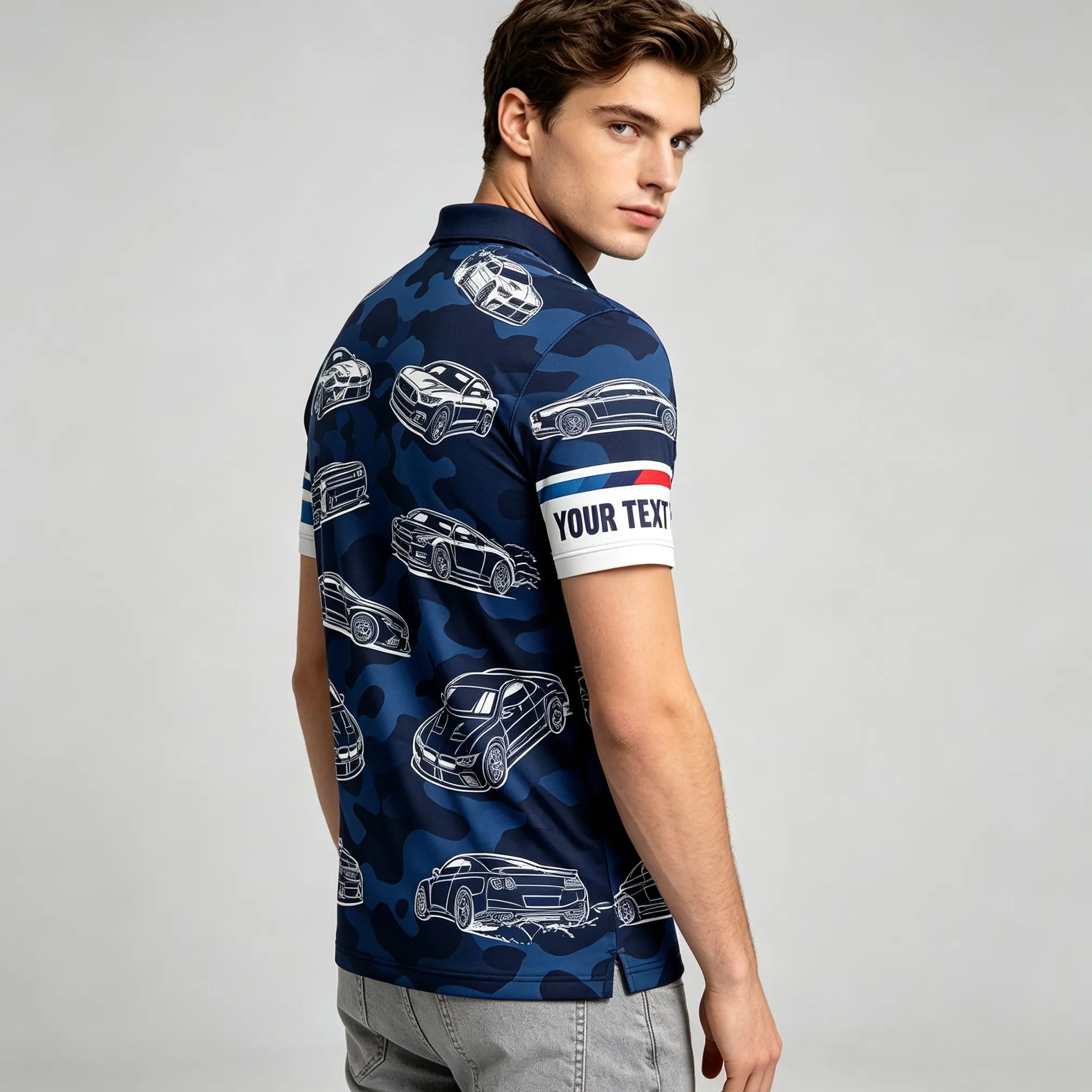[Copy]Personalized Navy Orange Color Block Motorcycle Racing Polo Shirt Custom Logo Name Number Double Sided Motorbike Team Pit Crew Performance Polo