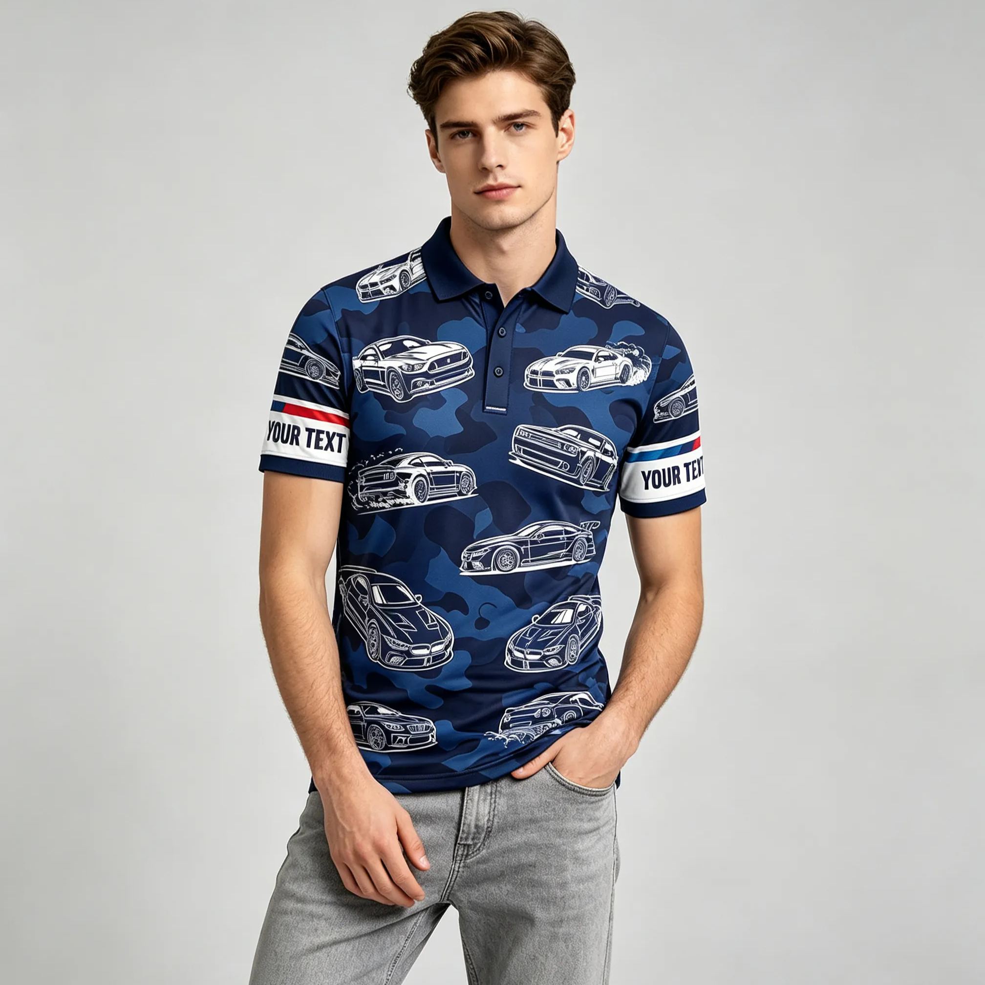 [Copy]Personalized Navy Orange Color Block Motorcycle Racing Polo Shirt Custom Logo Name Number Double Sided Motorbike Team Pit Crew Performance Polo