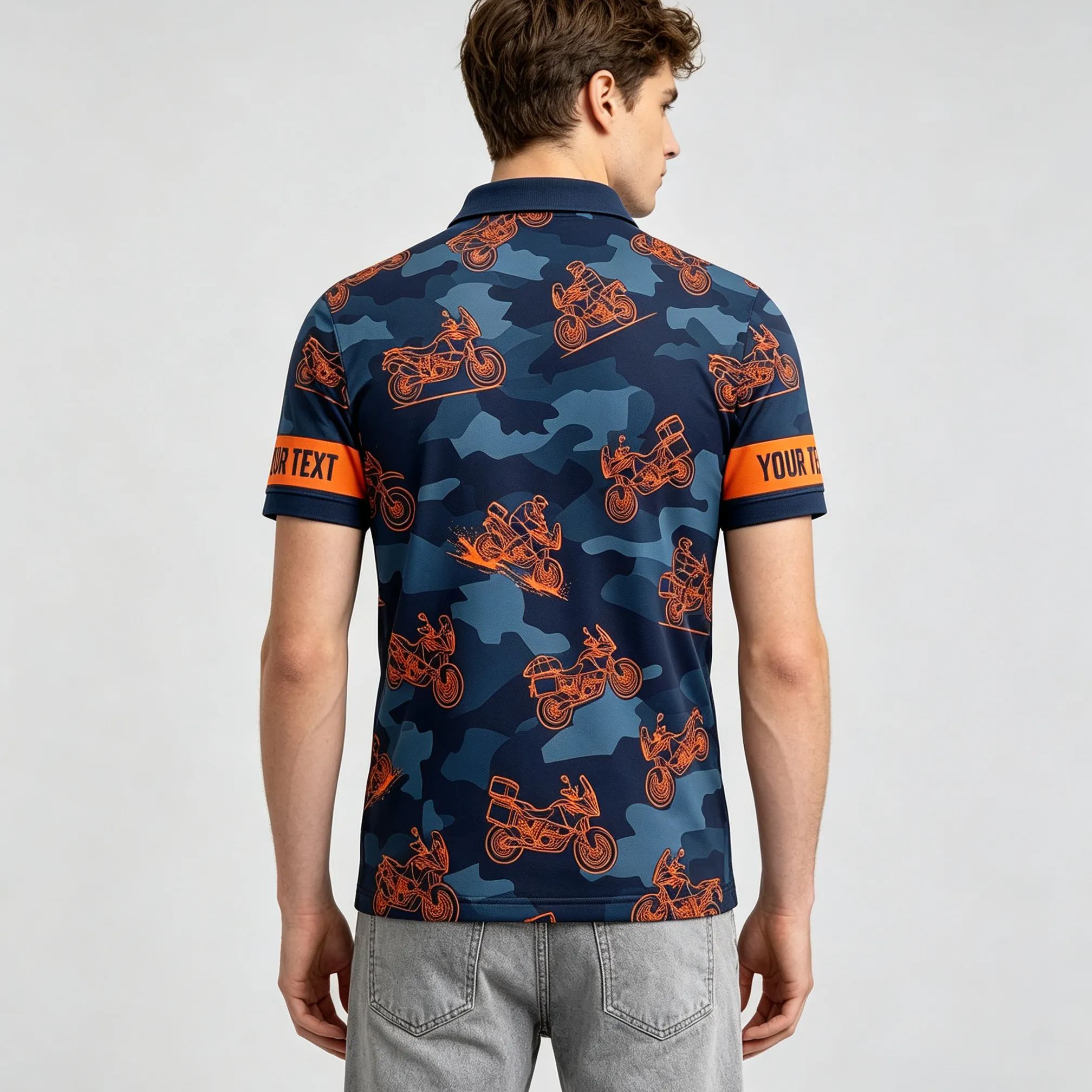 [Copy]Personalized Green Camo Dirt Bike Sketch Motocross Polo Shirt Custom Sleeve Text All Over Print Double Sided Off-Road Racing Performance Polo