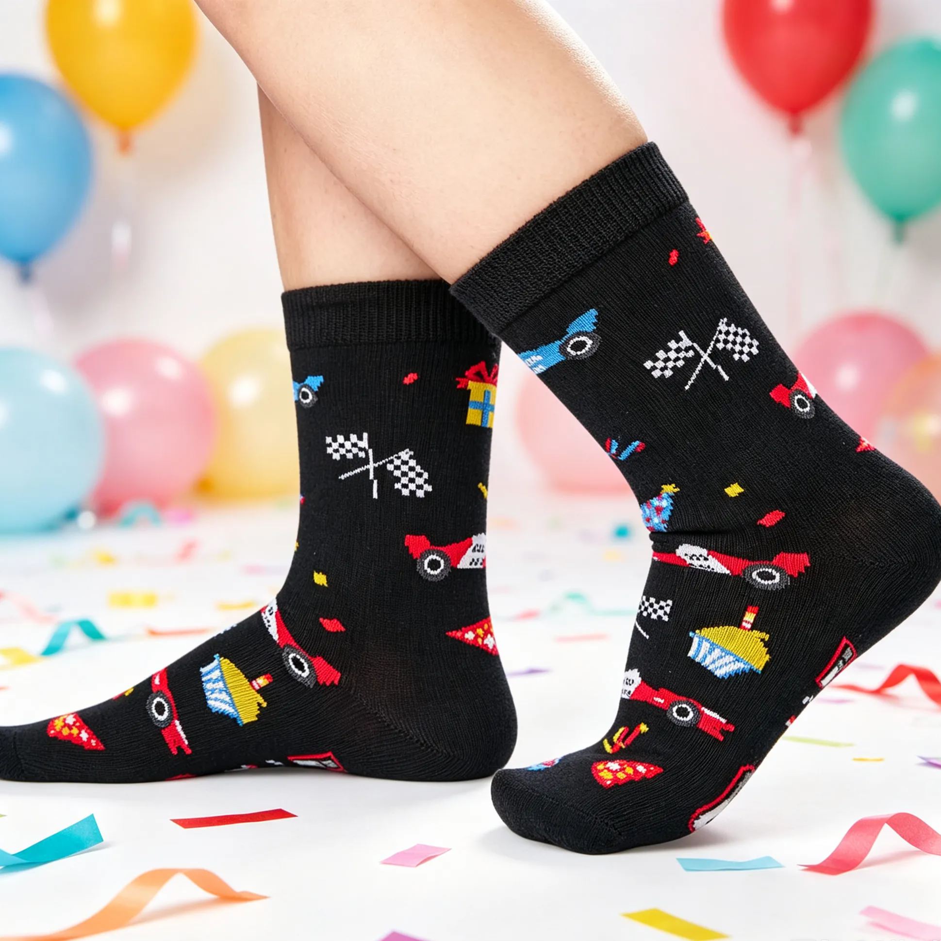 Personalized Kids Let's Roll Race Car Birthday Crew Socks Formula Racing Checkered Flag Novelty Socks Racing Themed Party Gift