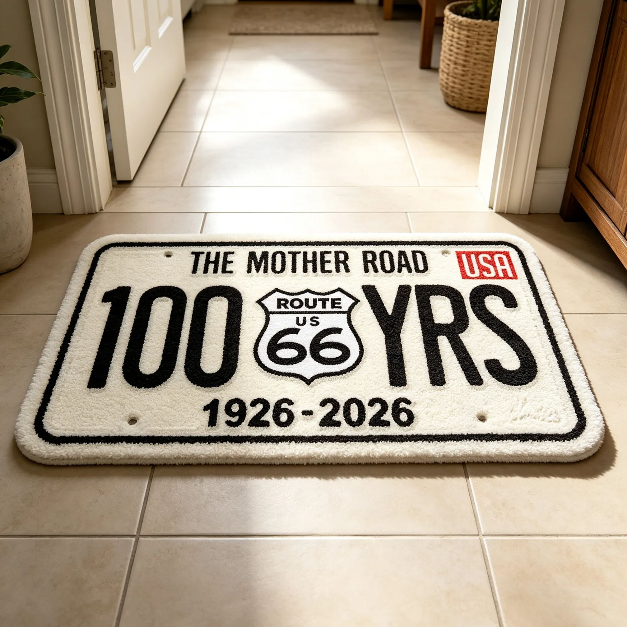 [Copy]Route 66 America's Mother Road Irregular Shaped Rug Vintage US Map Decorative Floor Mat Retro Road Trip Non Slip Doormat for Entryway Garage Man Cave