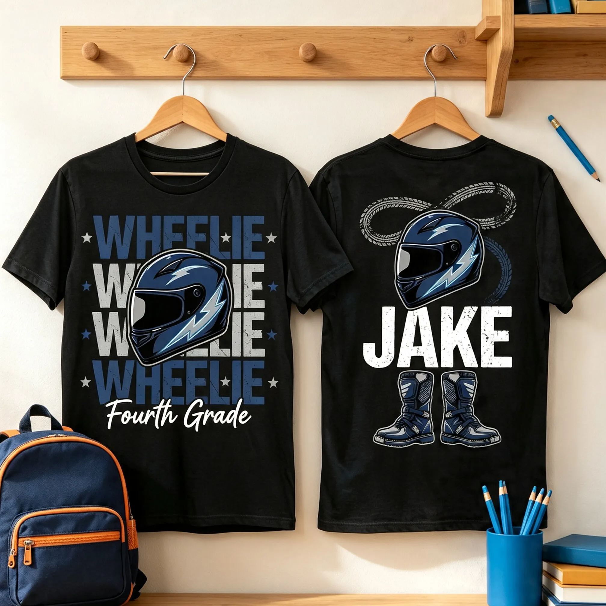 [Copy]Personalized Name and Grade Dirt Bike Motocross Kids Back To School T-Shirt
