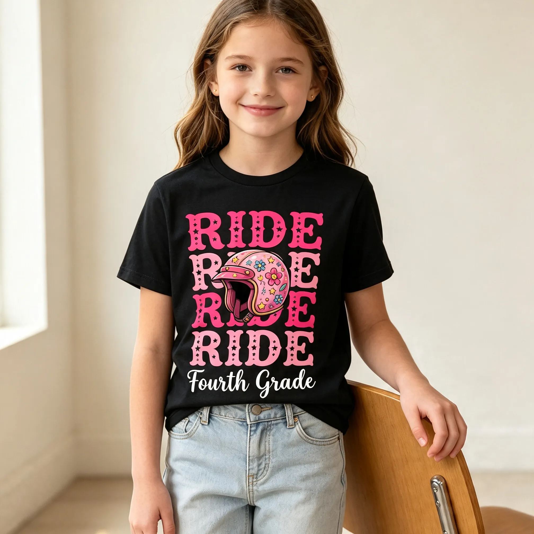 [Copy]Personalized Name and Grade Wheelie Dirt Bike Kids Back To School T-Shirt