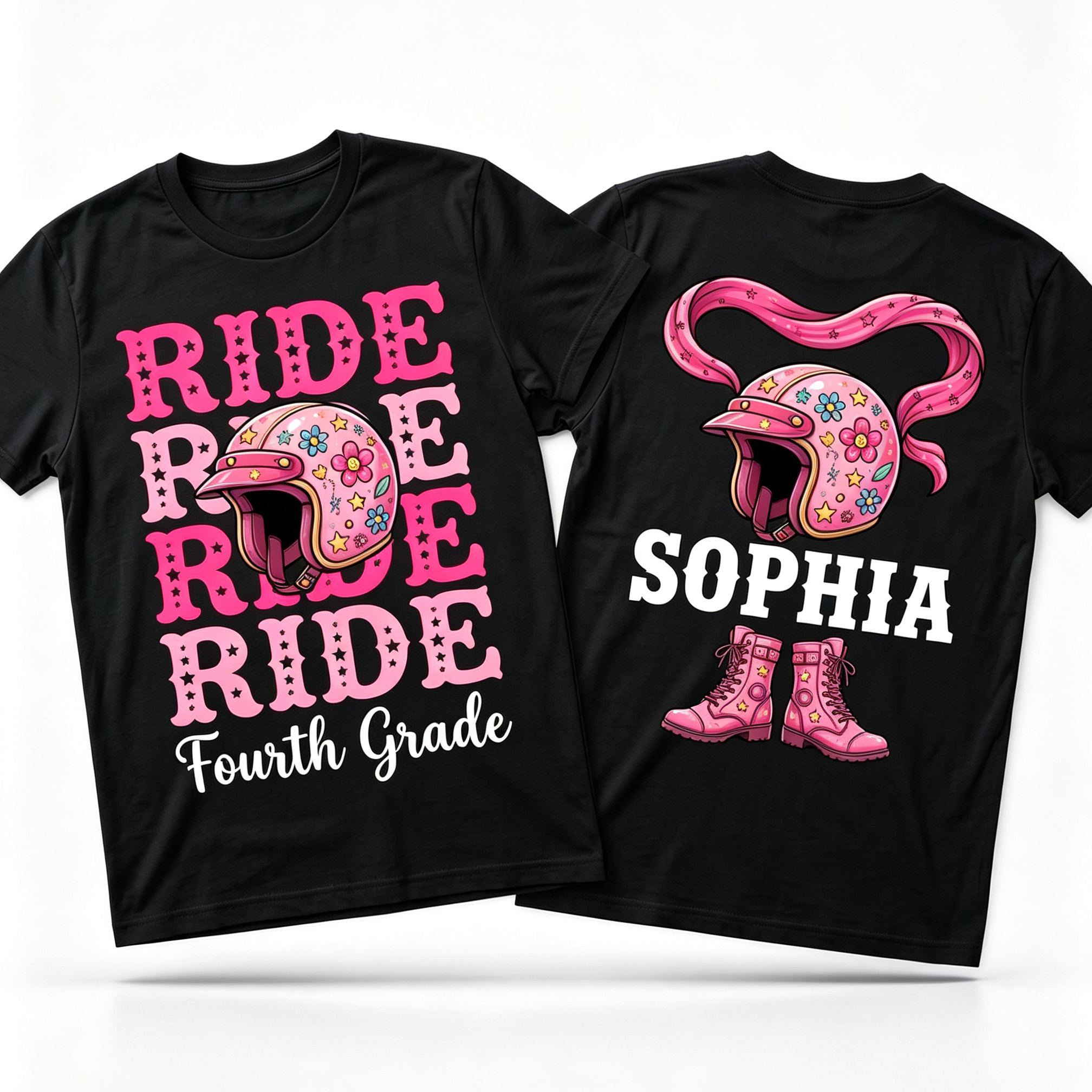 [Copy]Personalized Name and Grade Wheelie Dirt Bike Kids Back To School T-Shirt