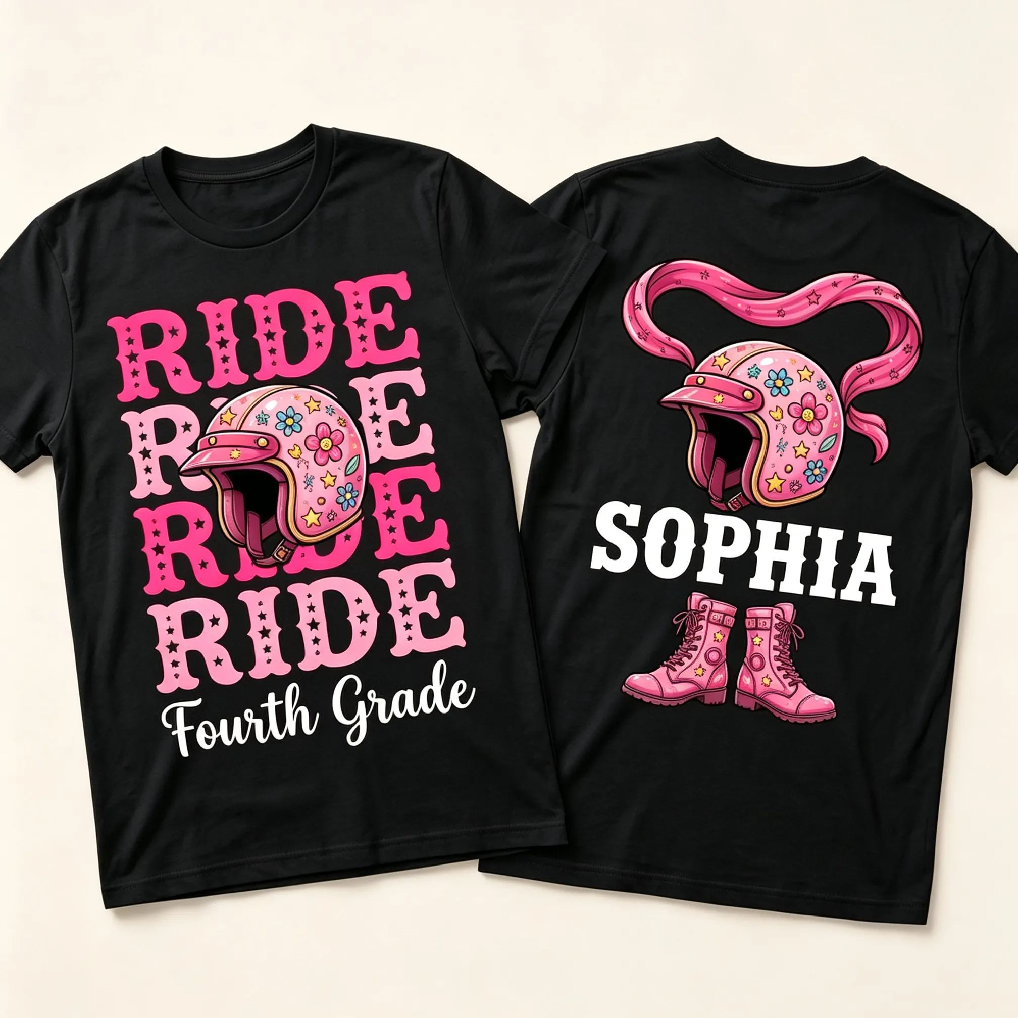 [Copy]Personalized Name and Grade Wheelie Dirt Bike Kids Back To School T-Shirt
