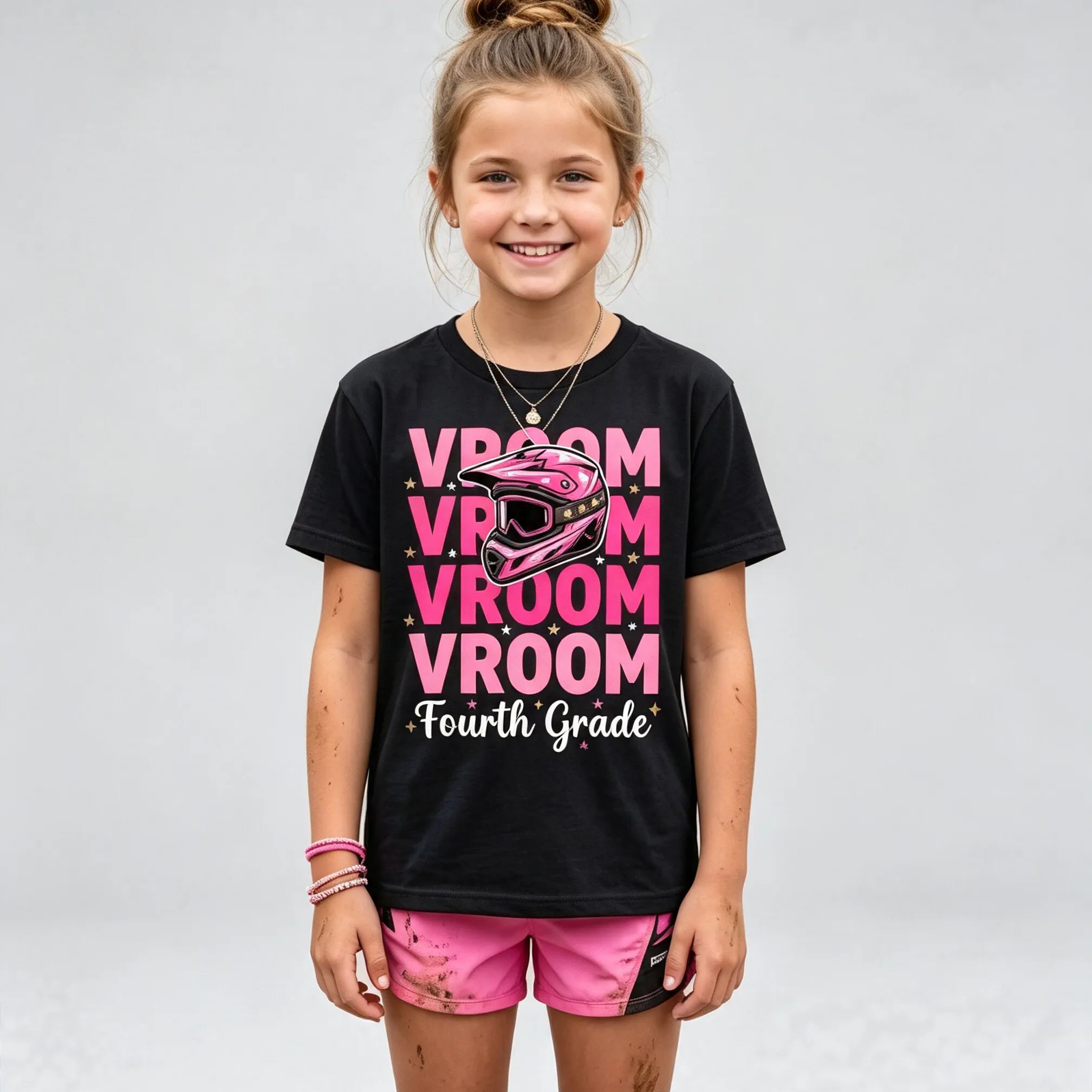 [Copy]Personalized Name and Grade Ride Dirt Bike Girls Back To School T-Shirt