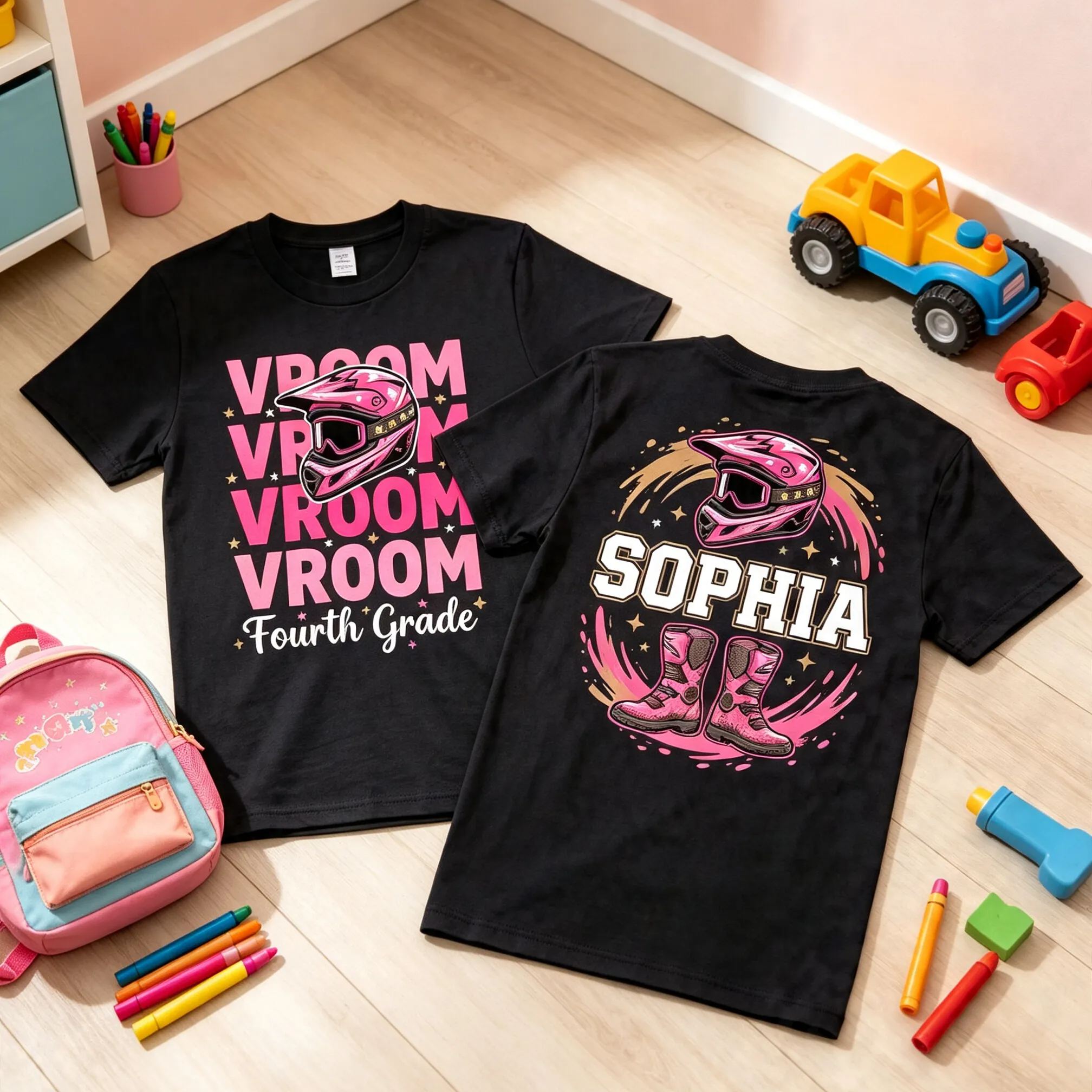 [Copy]Personalized Name and Grade Ride Dirt Bike Girls Back To School T-Shirt