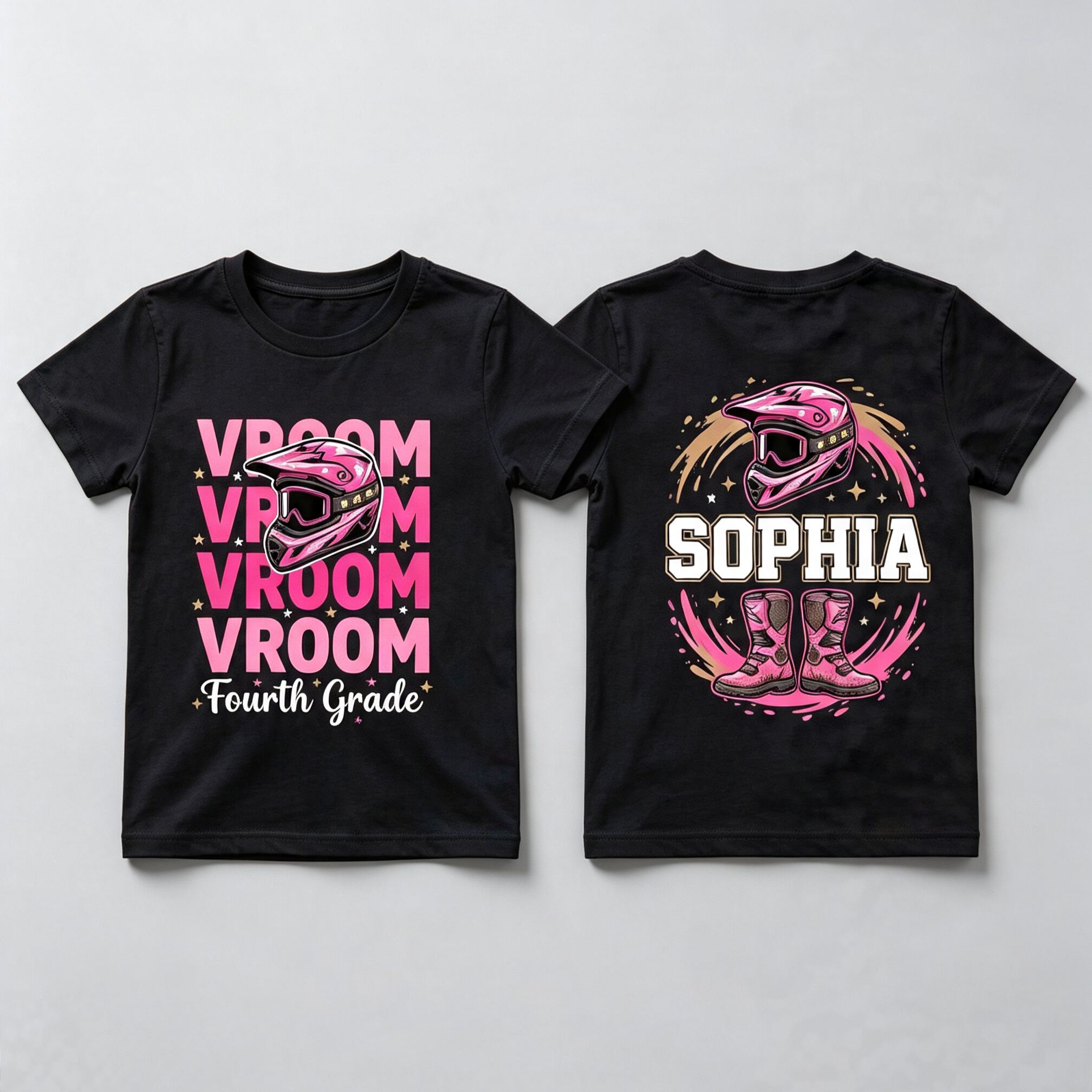 [Copy]Personalized Name and Grade Ride Dirt Bike Girls Back To School T-Shirt