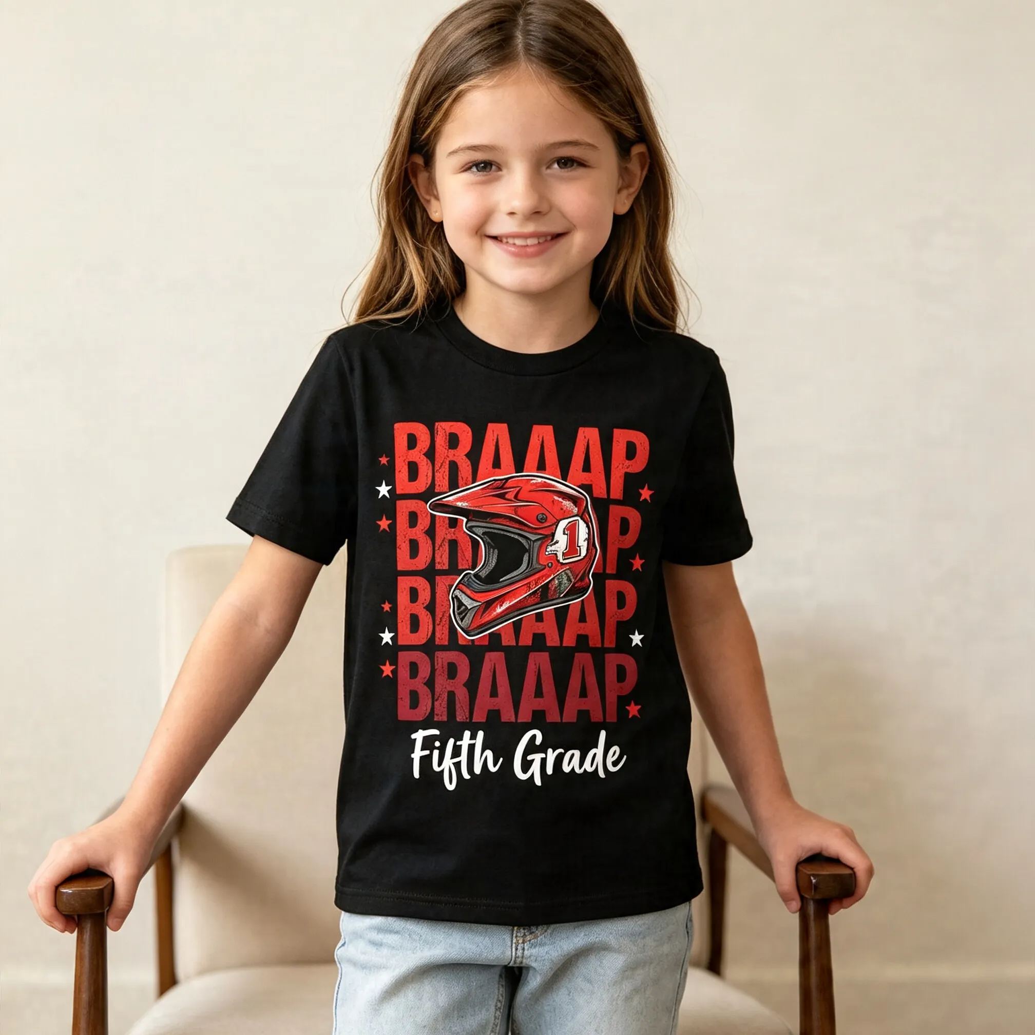 [Copy]Personalized Name and Grade Vroom Dirt Bike Girls Back To School T-Shirt