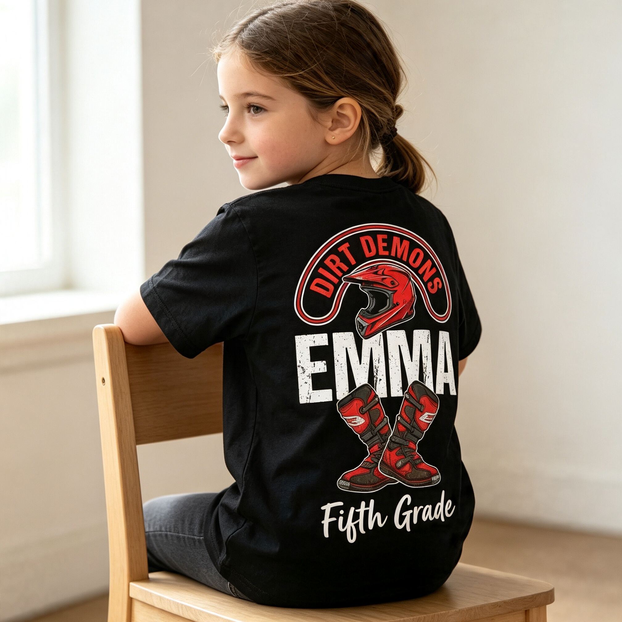 [Copy]Personalized Name and Grade Vroom Dirt Bike Girls Back To School T-Shirt
