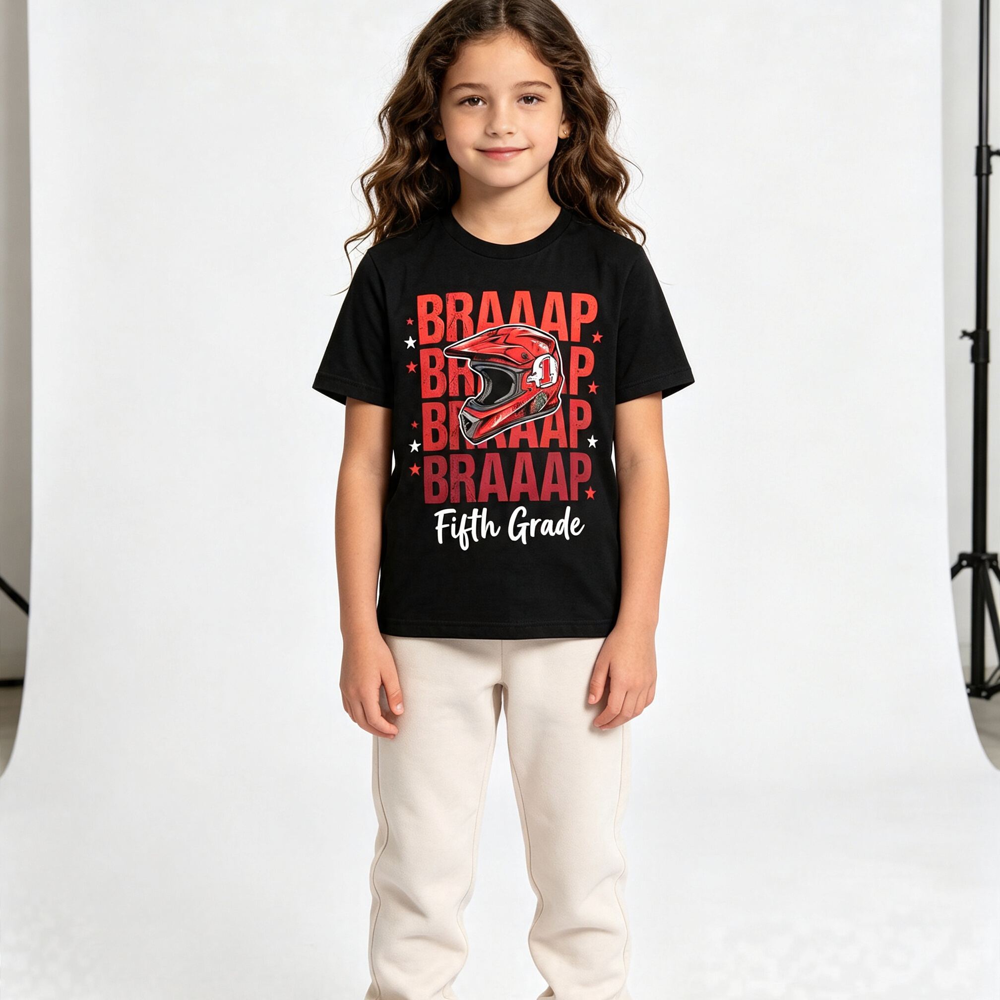 [Copy]Personalized Name and Grade Vroom Dirt Bike Girls Back To School T-Shirt