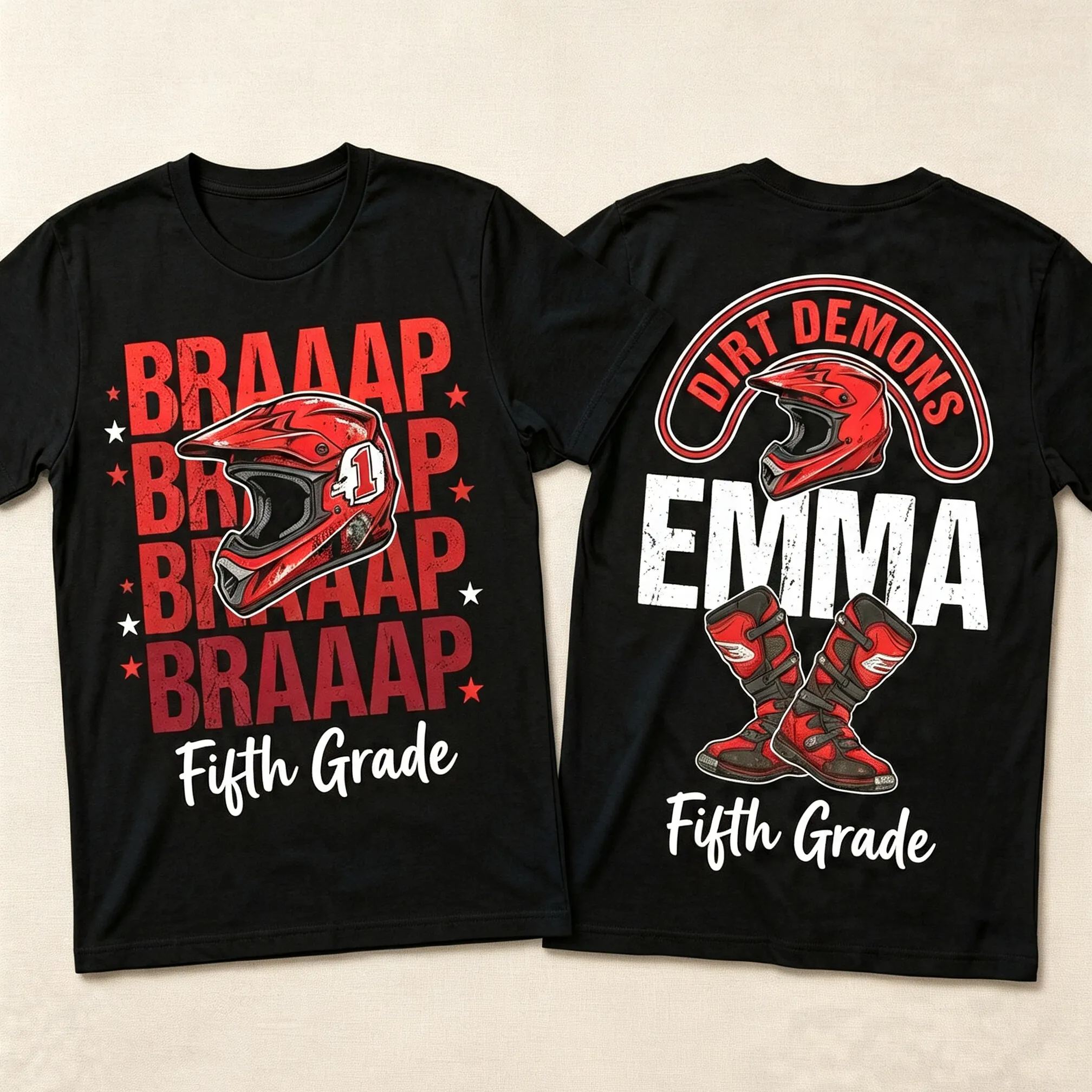 [Copy]Personalized Name and Grade Vroom Dirt Bike Girls Back To School T-Shirt