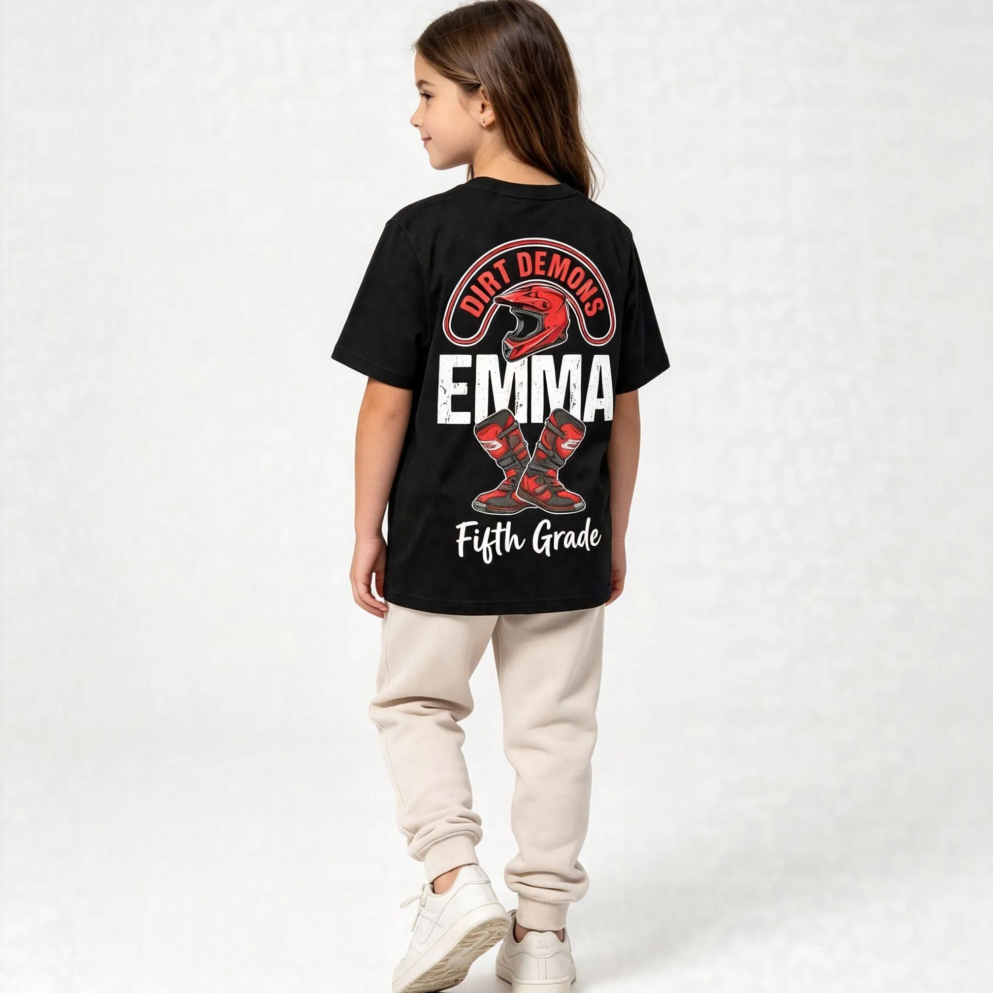 [Copy]Personalized Name and Grade Vroom Dirt Bike Girls Back To School T-Shirt