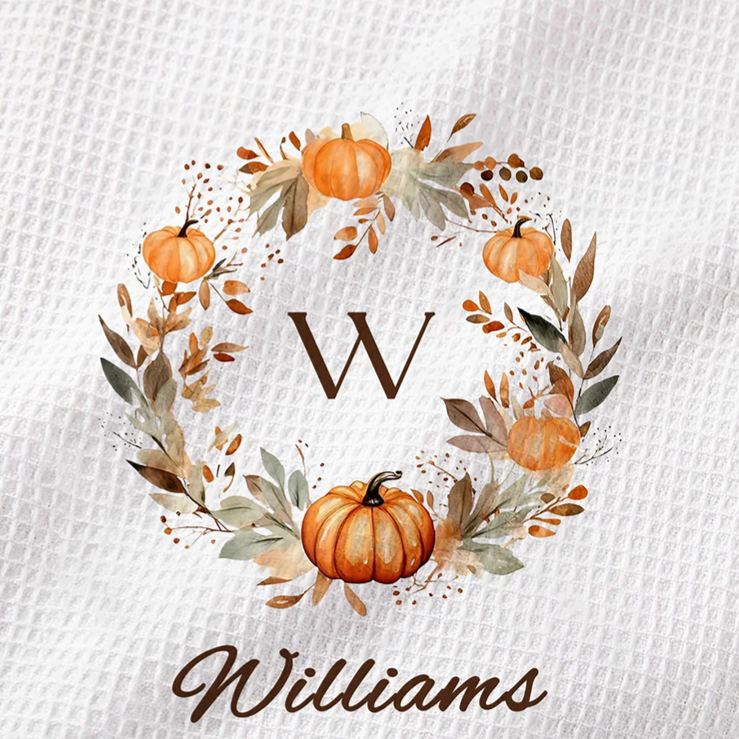 Personalized Golf Towel with Pumpkin Wreath and Custom Family Name 