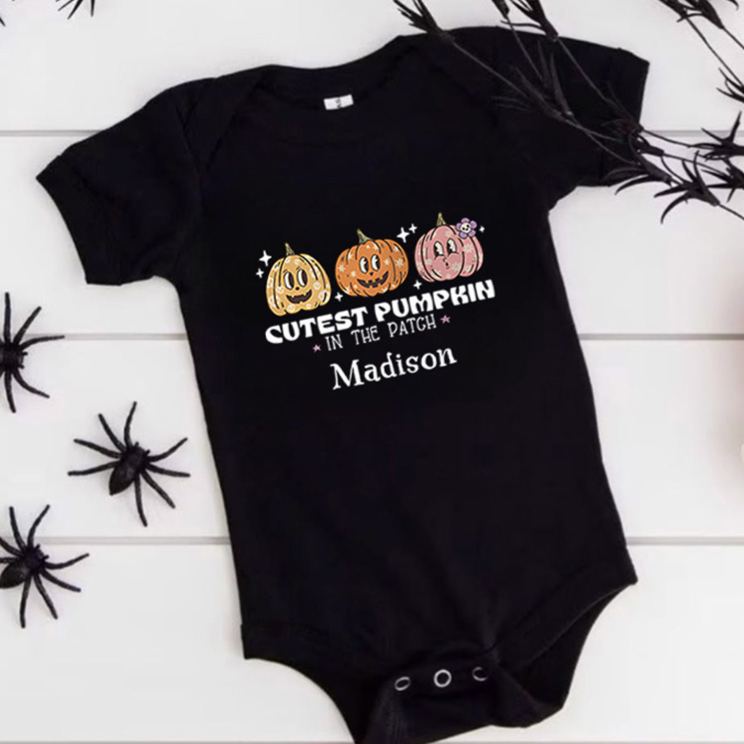 Personalized Cutest Pumpkin in the Patch Featuring Pumpkin Motif and Customizable Name for Baby Onesie