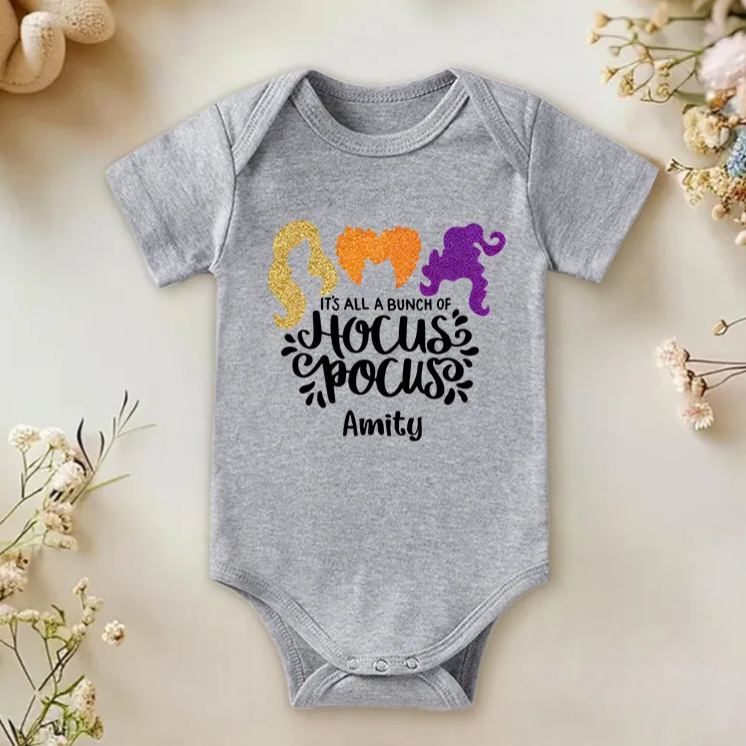 Personalized It's Bunch of Hocus Pocus Baby Onesie Funny Halloween Baby Girl Gift