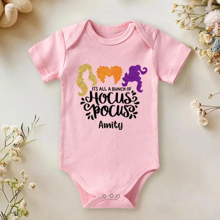 Personalized It's Bunch of Hocus Pocus Baby Onesie Funny Halloween Baby Girl Gift