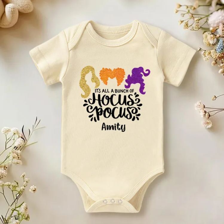 Personalized It's Bunch of Hocus Pocus Baby Onesie Funny Halloween Baby Girl Gift