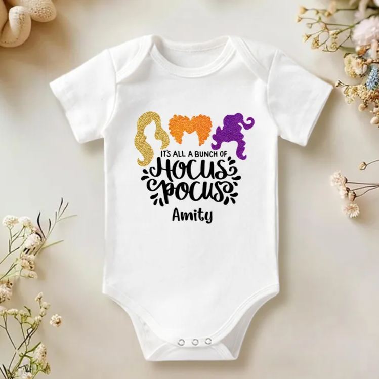 Personalized It's Bunch of Hocus Pocus Baby Onesie Funny Halloween Baby Girl Gift