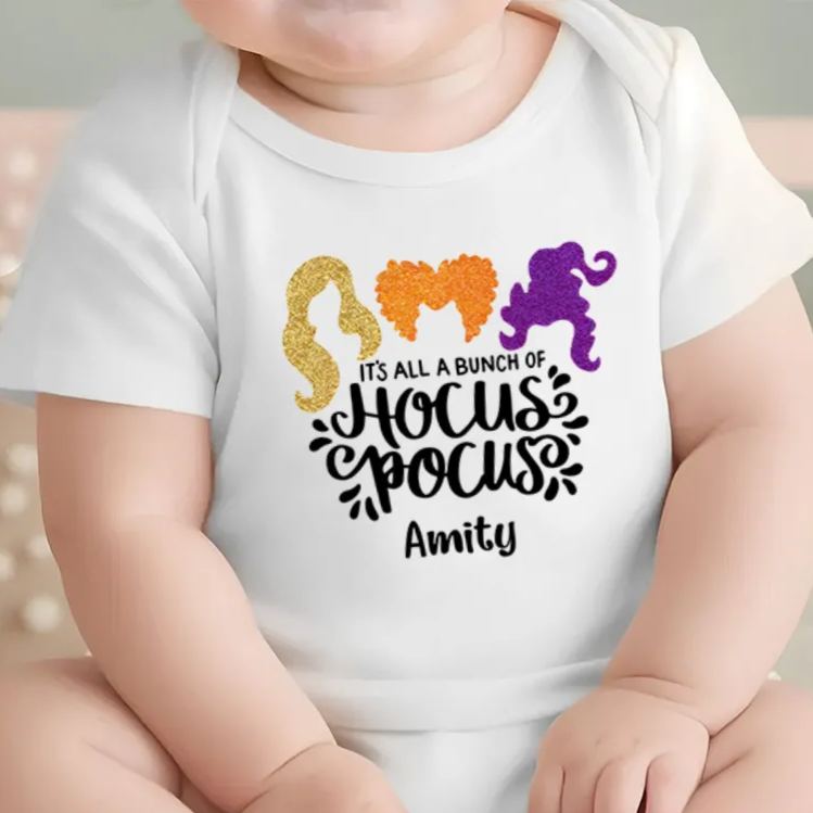 Personalized It's Bunch of Hocus Pocus Baby Onesie Funny Halloween Baby Girl Gift