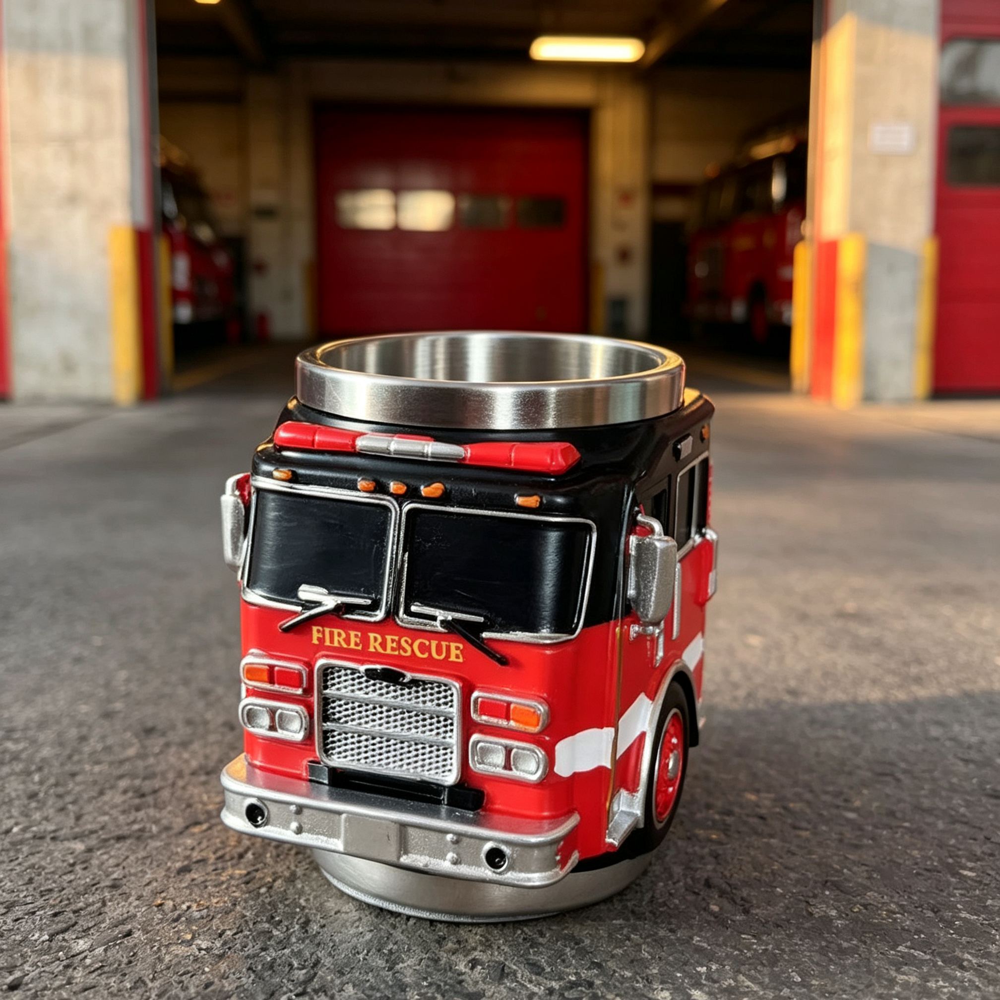 3D Rescue Vehicle Resin Coffee Mug, Fire Truck Ambulance Police Car Shaped Stainless Steel Inner Cup, Novelty Decorative Drinking Mug Gift