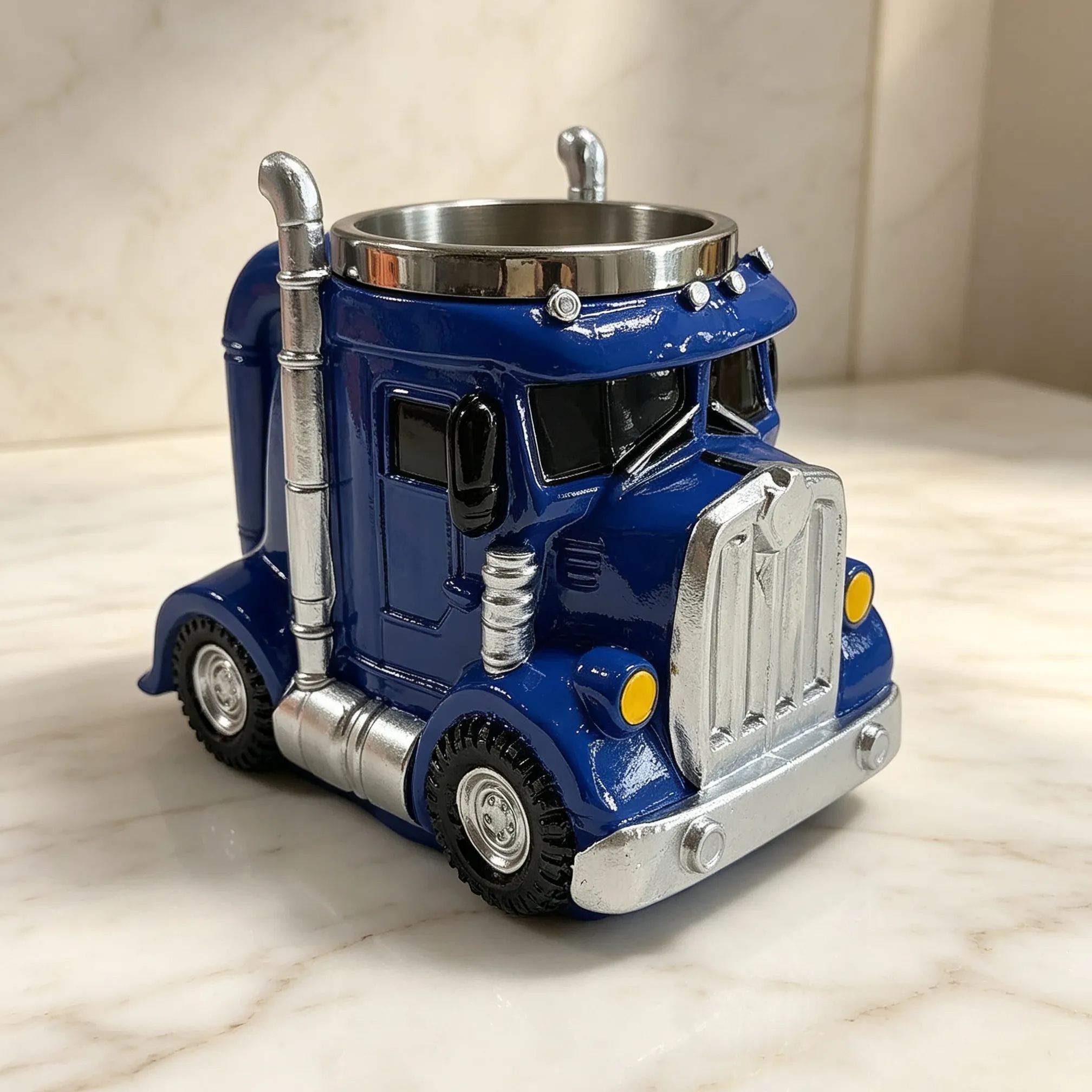 [Copy]3D Rescue Vehicle Resin Coffee Mug, Fire Truck Ambulance Police Car Shaped Stainless Steel Inner Cup, Novelty Decorative Drinking Mug Gift