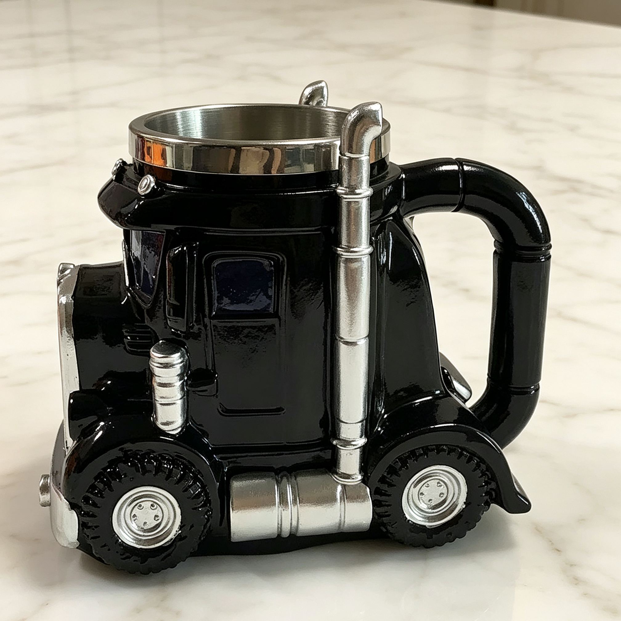 [Copy]3D Rescue Vehicle Resin Coffee Mug, Fire Truck Ambulance Police Car Shaped Stainless Steel Inner Cup, Novelty Decorative Drinking Mug Gift