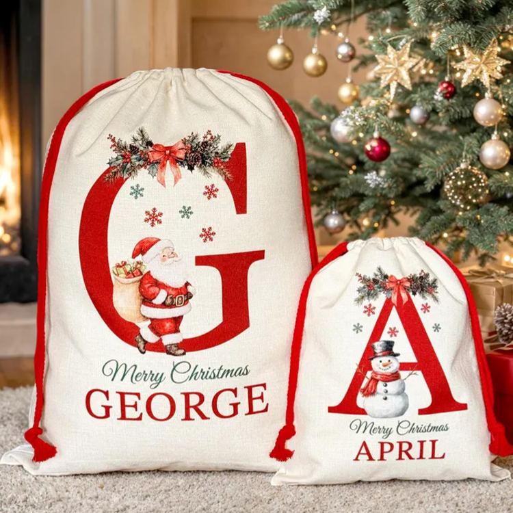 Personalized Santa Christmas Sack Custom Initial Name Christmas Sacks Large Letter Christmas Eve Bag Christmas Gift Bag
