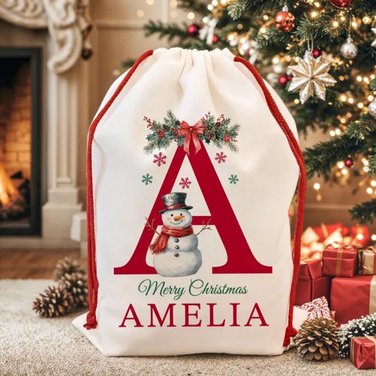 Personalized Santa Christmas Sack Custom Initial Name Christmas Sacks Large Letter Christmas Eve Bag Christmas Gift Bag