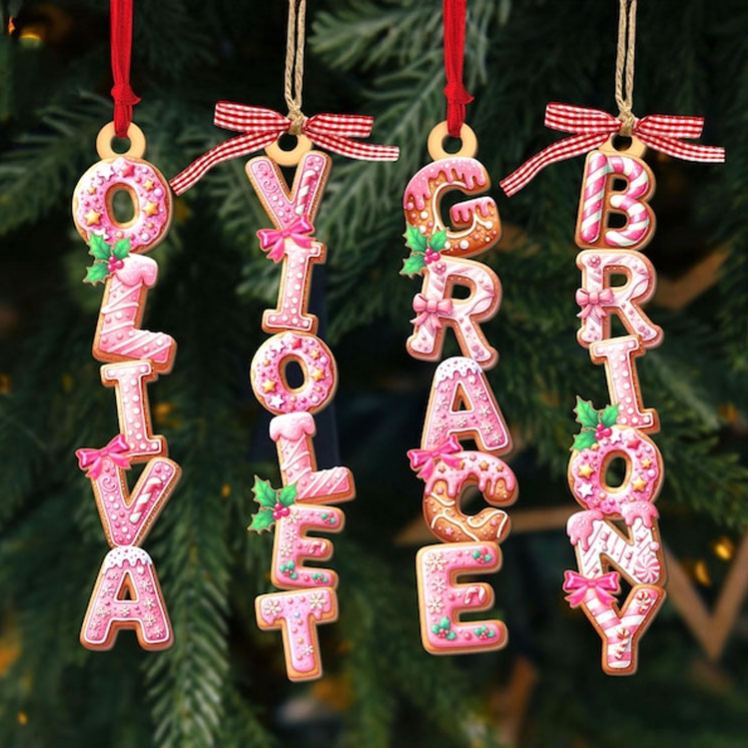 Personalized Name Christmas Ornament with Candy Cane Design and Festive Accents for Unique Holiday Decor Christmas Ornament