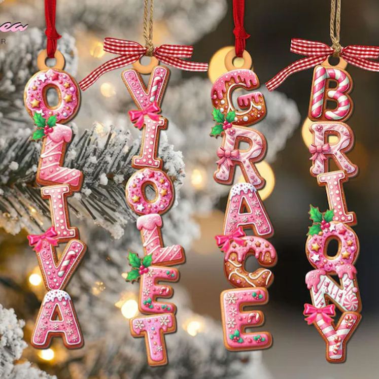 Personalized Name Christmas Ornament with Candy Cane Design and Festive Accents for Unique Holiday Decor Christmas Ornament