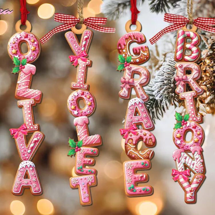 Personalized Name Christmas Ornament with Candy Cane Design and Festive Accents for Unique Holiday Decor Christmas Ornament