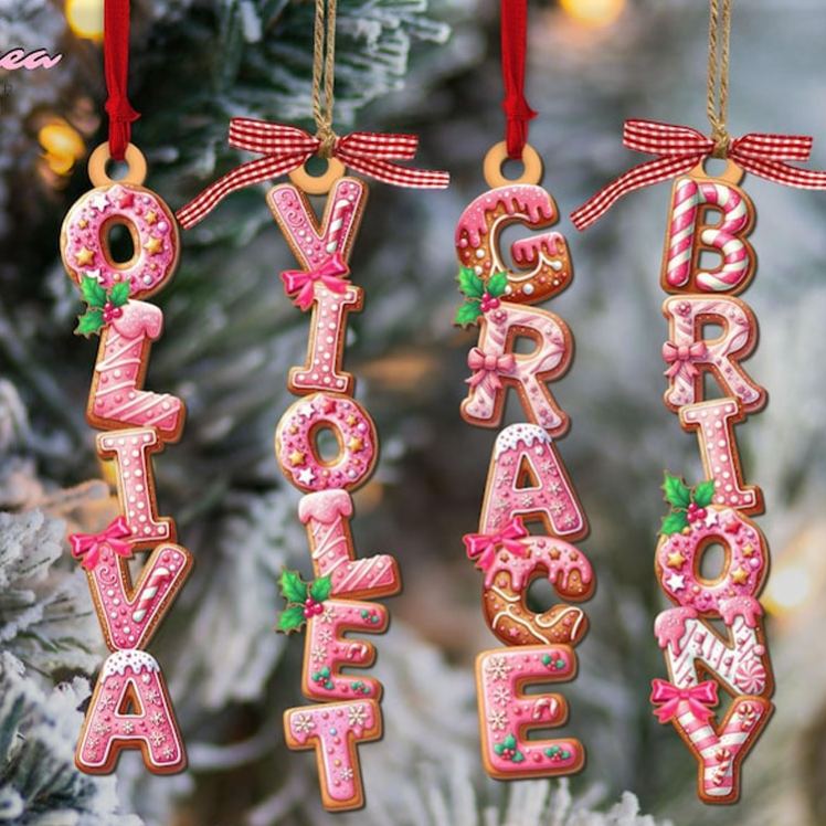 Personalized Name Christmas Ornament with Candy Cane Design and Festive Accents for Unique Holiday Decor Christmas Ornament