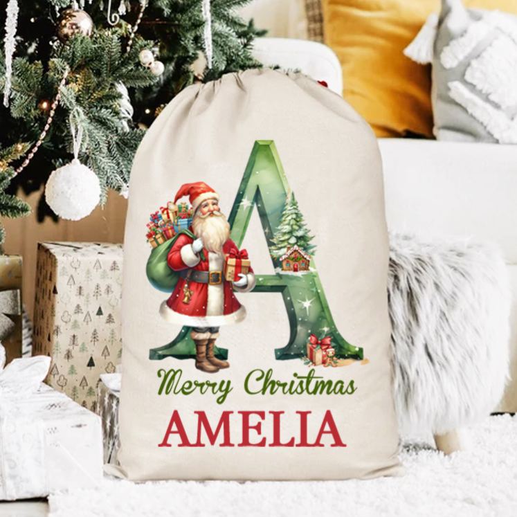 Personalized Santa Claus Christmas Gift Bag with Name Christmas Gift for Boys Girls
