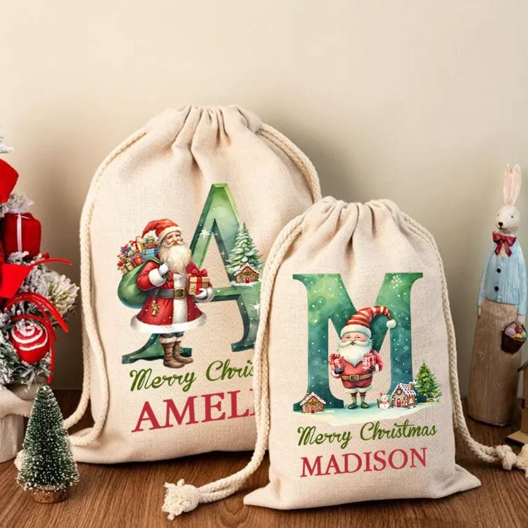 Personalized Santa Claus Christmas Gift Bag with Name Christmas Gift for Boys Girls