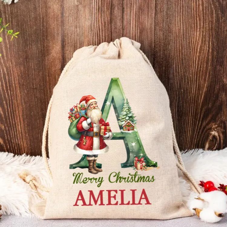 Personalized Santa Claus Christmas Gift Bag with Name Christmas Gift for Boys Girls