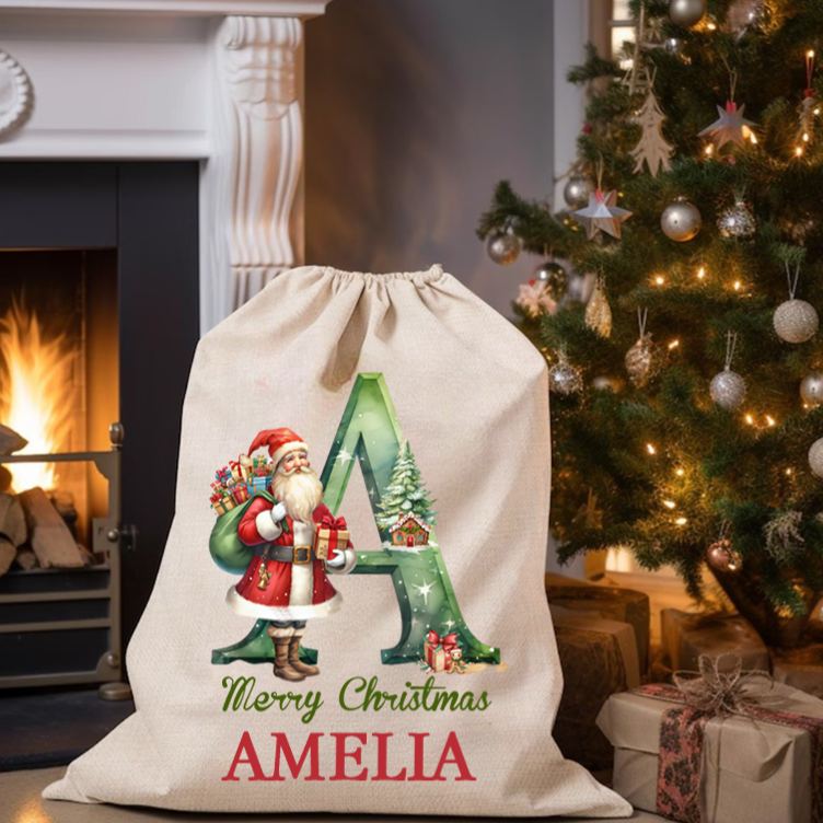 Personalized Santa Claus Christmas Gift Bag with Name Christmas Gift for Boys Girls